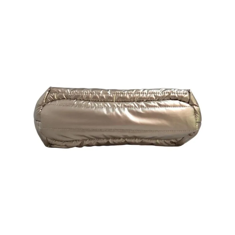 Think Royln Metallic Gold Quilted Puffer Crossbody Bag Mini Tote Handbag